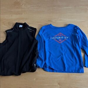 Boys size 6 bundle. Black Quechua vest and Blue Crown and Ivy LS tee